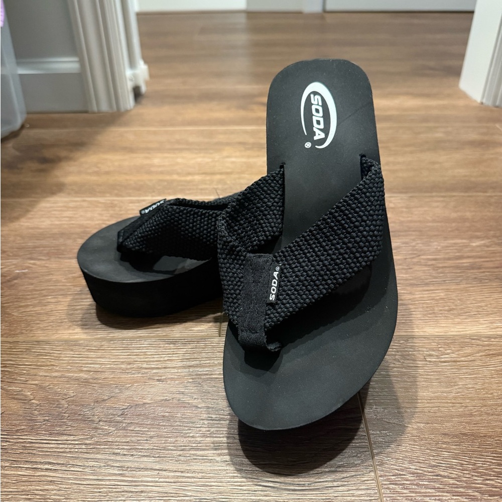 Soda Black Casual Sandals with Woven Strap